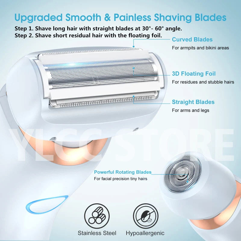 Women's Electric Razor: 2-in-1 Bikini Trimmer and Facial Shaver for Underarms and Legs, IPX7 Waterproof Body Groomer