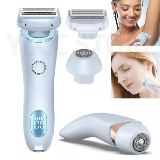 Women's Electric Razor: 2-in-1 Bikini Trimmer and Facial Shaver for Underarms and Legs, IPX7 Waterproof Body Groomer